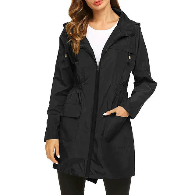 Women Windproof Long Hooded Jackets