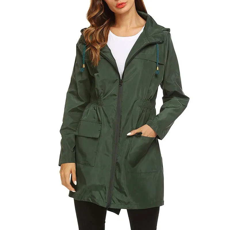 Women Windproof Long Hooded Jackets