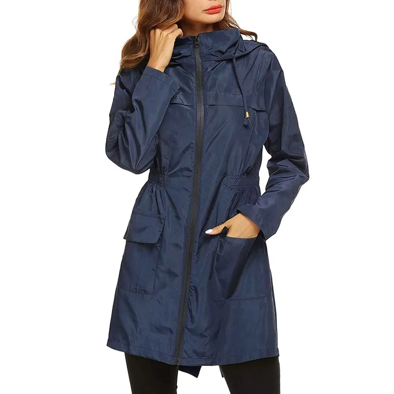 Women Windproof Long Hooded Jackets