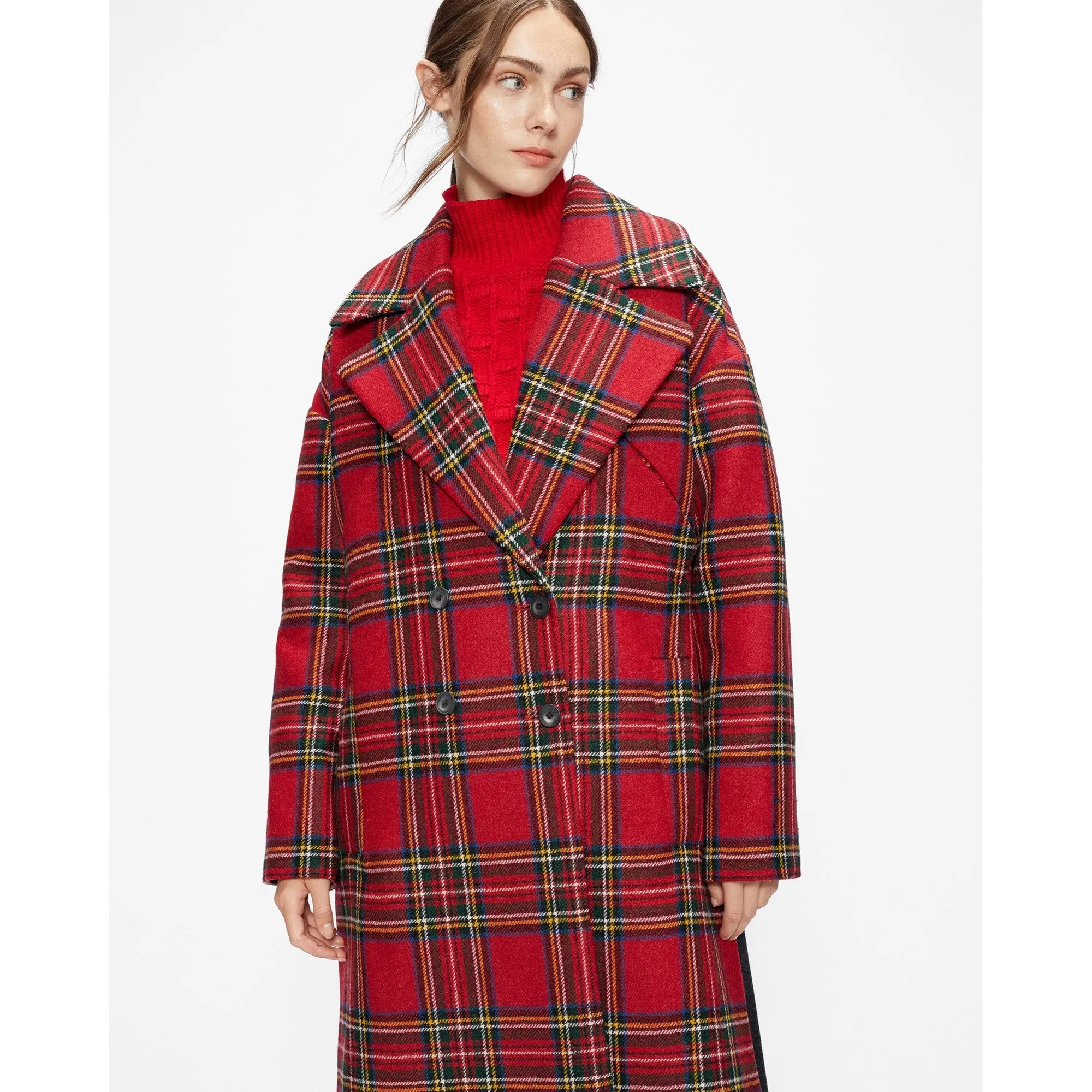 Women Wmo-Jessel-Tartan Coat - Dk-Red