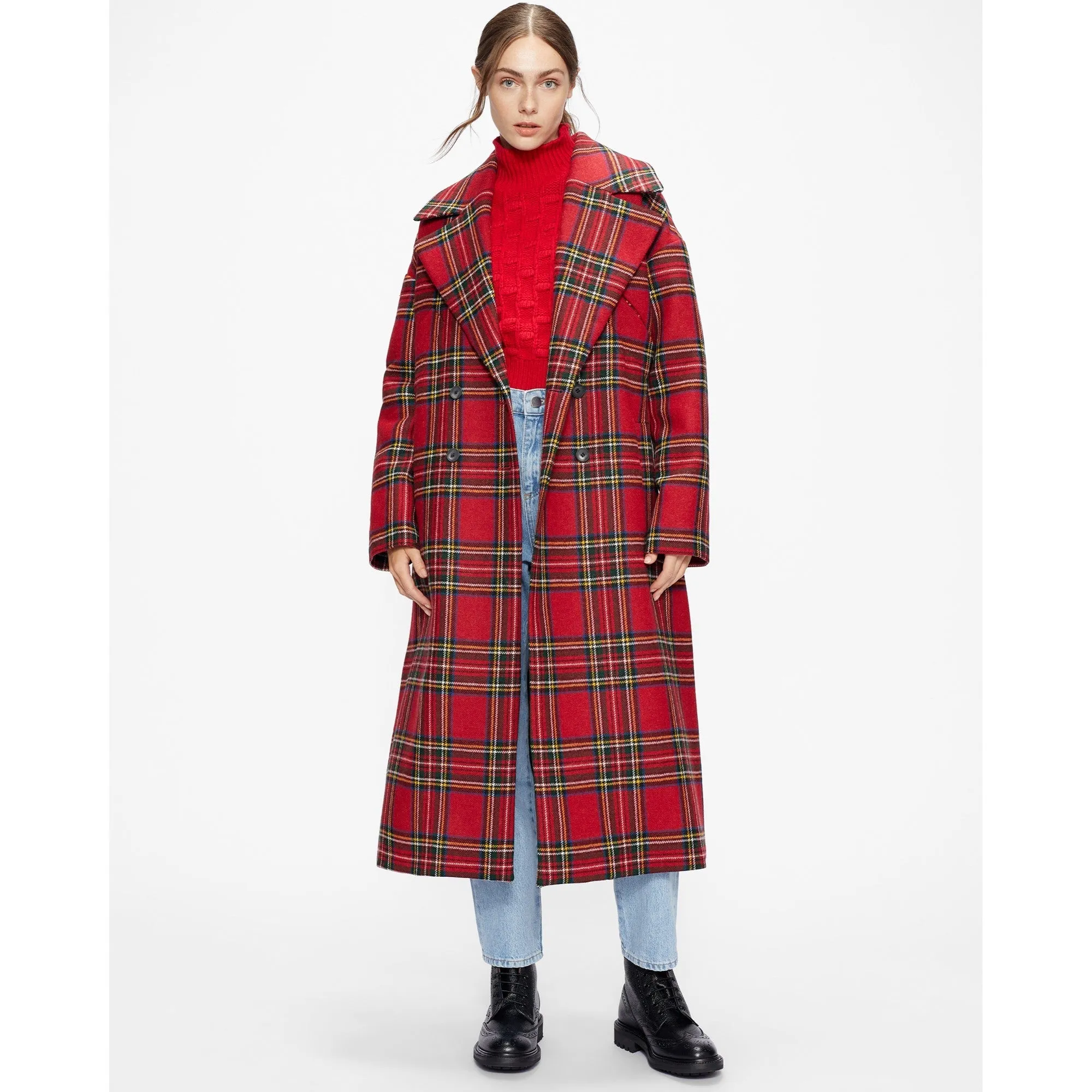 Women Wmo-Jessel-Tartan Coat - Dk-Red