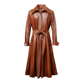 Women's Brown Stratos Long Premium Leather Coat