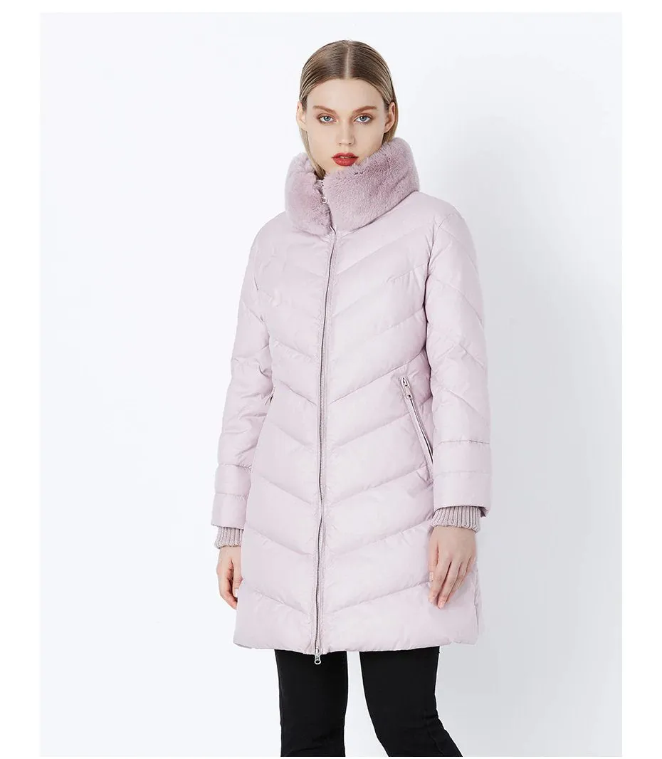 Women's Winter Windproof Thick Down Coat With Rabbit Fur Collar