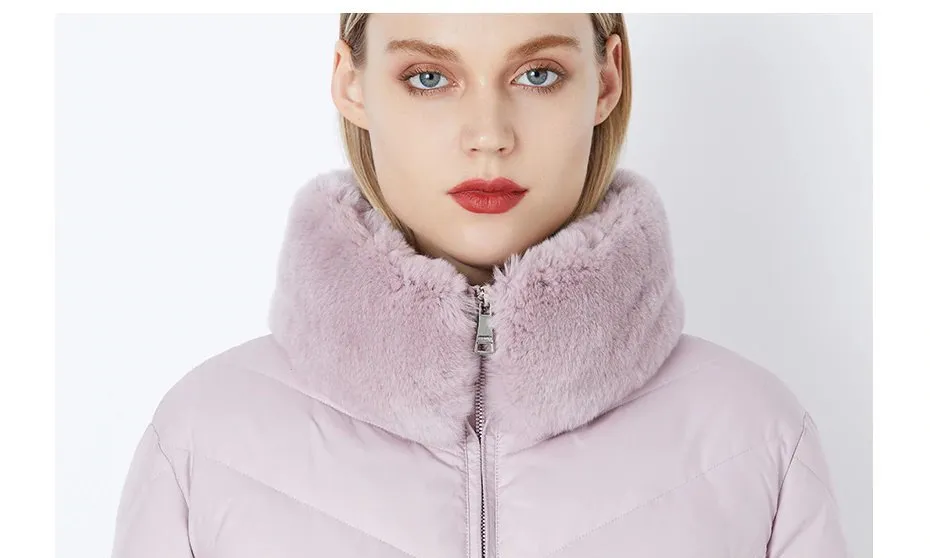 Women's Winter Windproof Thick Down Coat With Rabbit Fur Collar