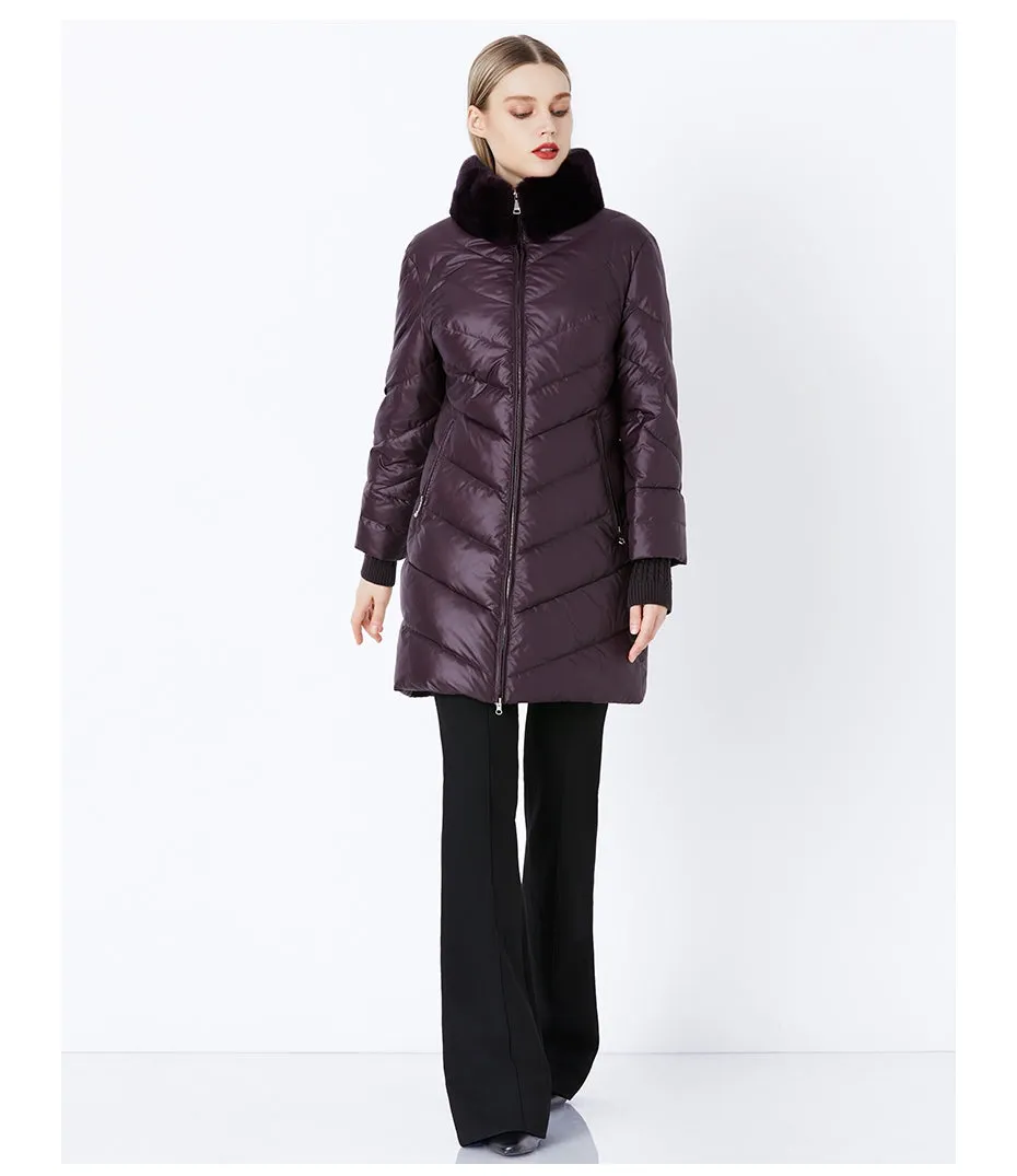 Women's Winter Windproof Thick Down Coat With Rabbit Fur Collar