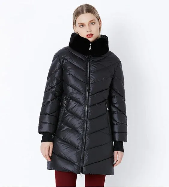 Women's Winter Windproof Thick Down Coat With Rabbit Fur Collar