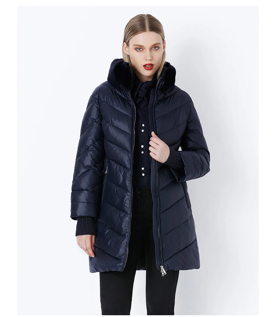 Women's Winter Windproof Thick Down Coat With Rabbit Fur Collar