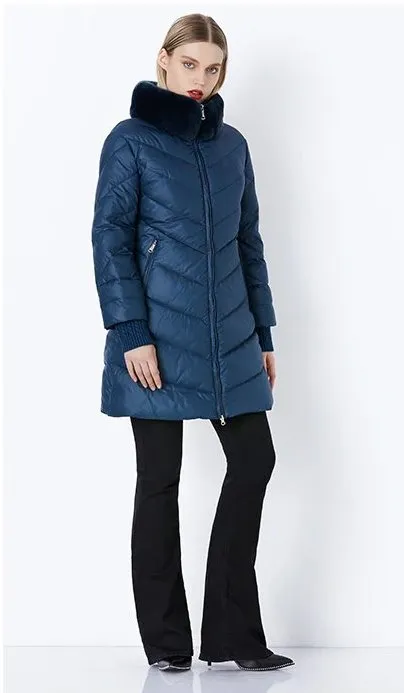 Women's Winter Windproof Thick Down Coat With Rabbit Fur Collar