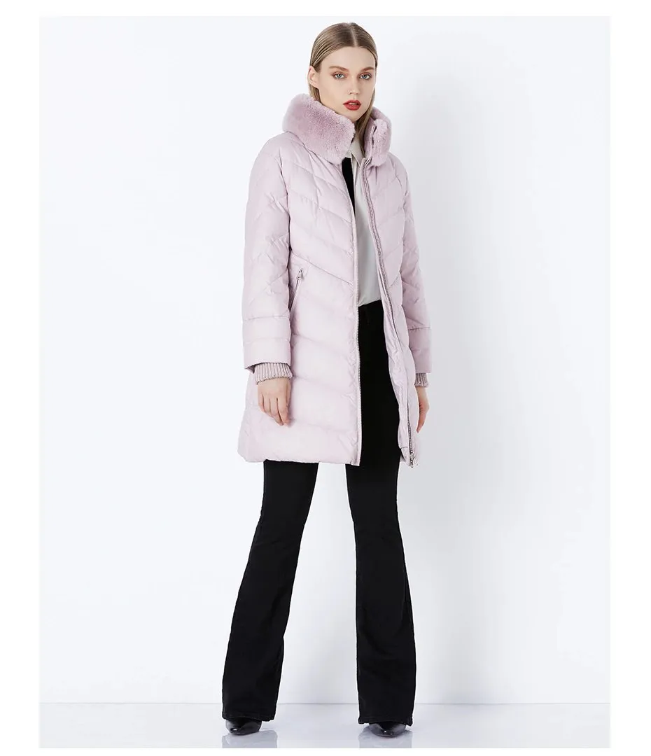 Women's Winter Windproof Thick Down Coat With Rabbit Fur Collar