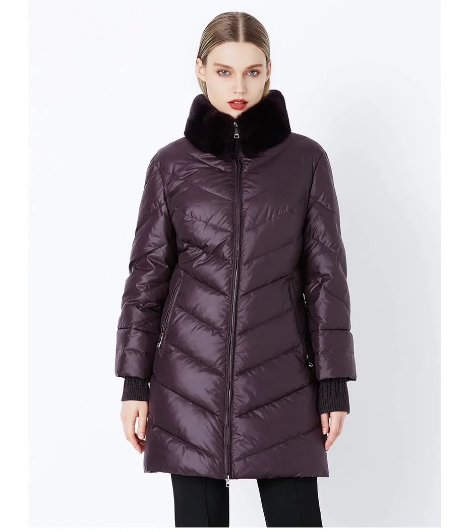 Women's Winter Windproof Thick Down Coat With Rabbit Fur Collar