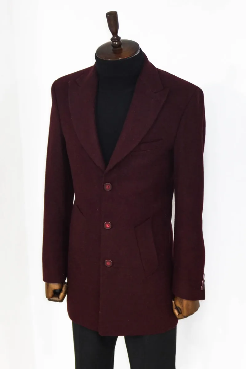 Wool Wide Lapel Burgundy Peacoat