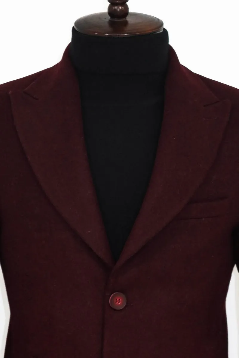 Wool Wide Lapel Burgundy Peacoat