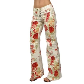 Y2K Floral Lace Up Low Rise Flares (S)