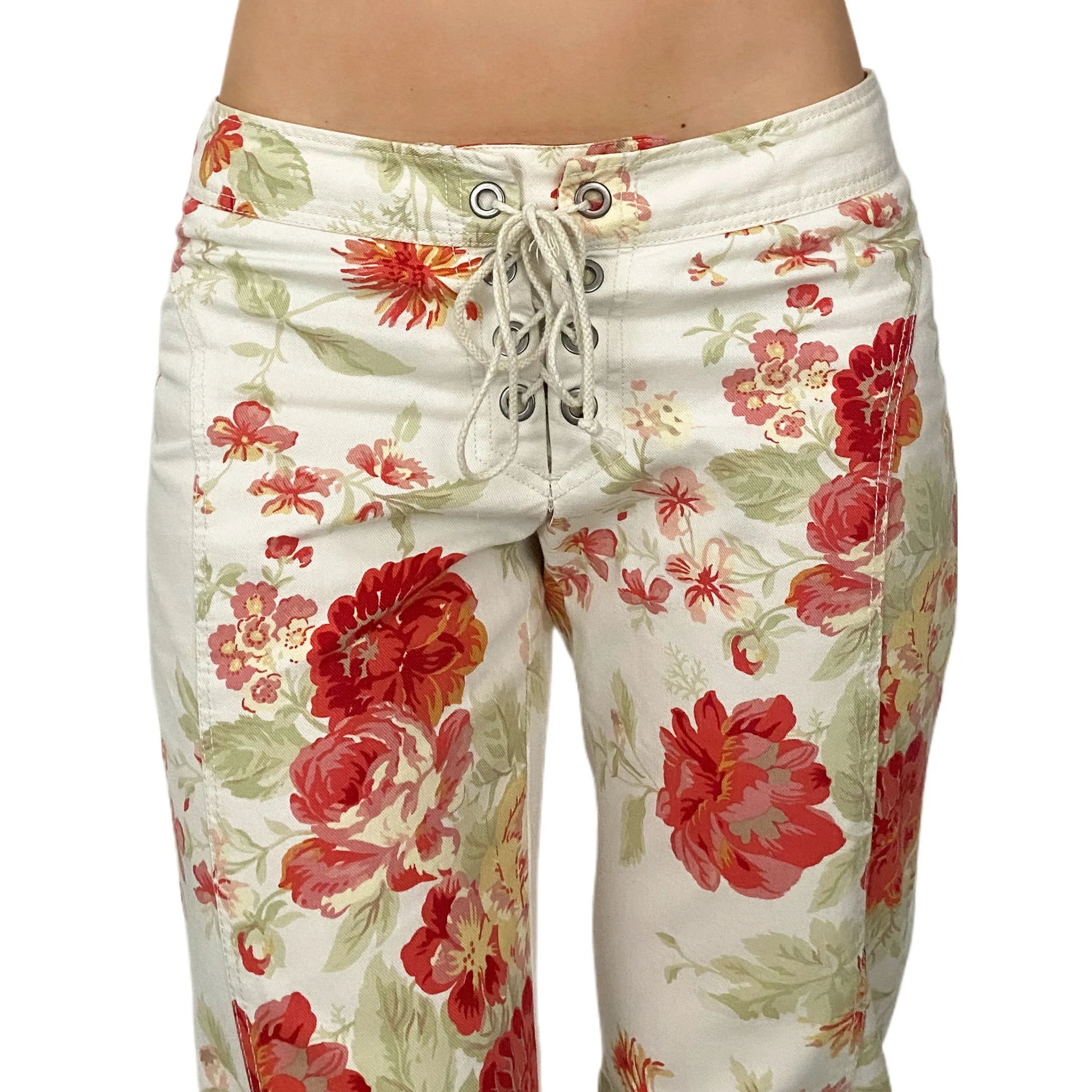 Y2K Floral Lace Up Low Rise Flares (S)