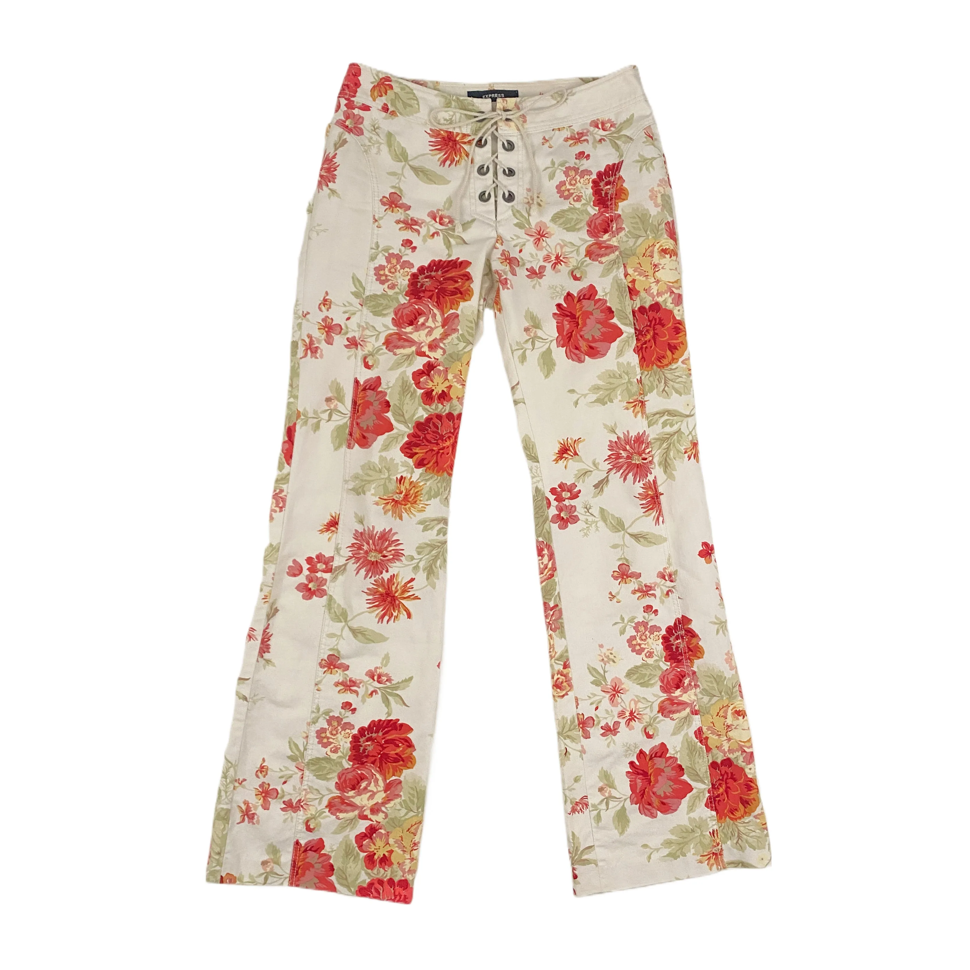 Y2K Floral Lace Up Low Rise Flares (S)