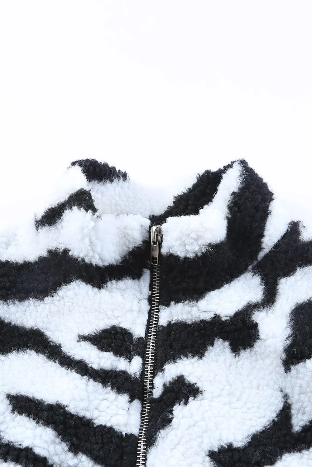 Zebra Teddy Zip-up Black High Neck Jacket