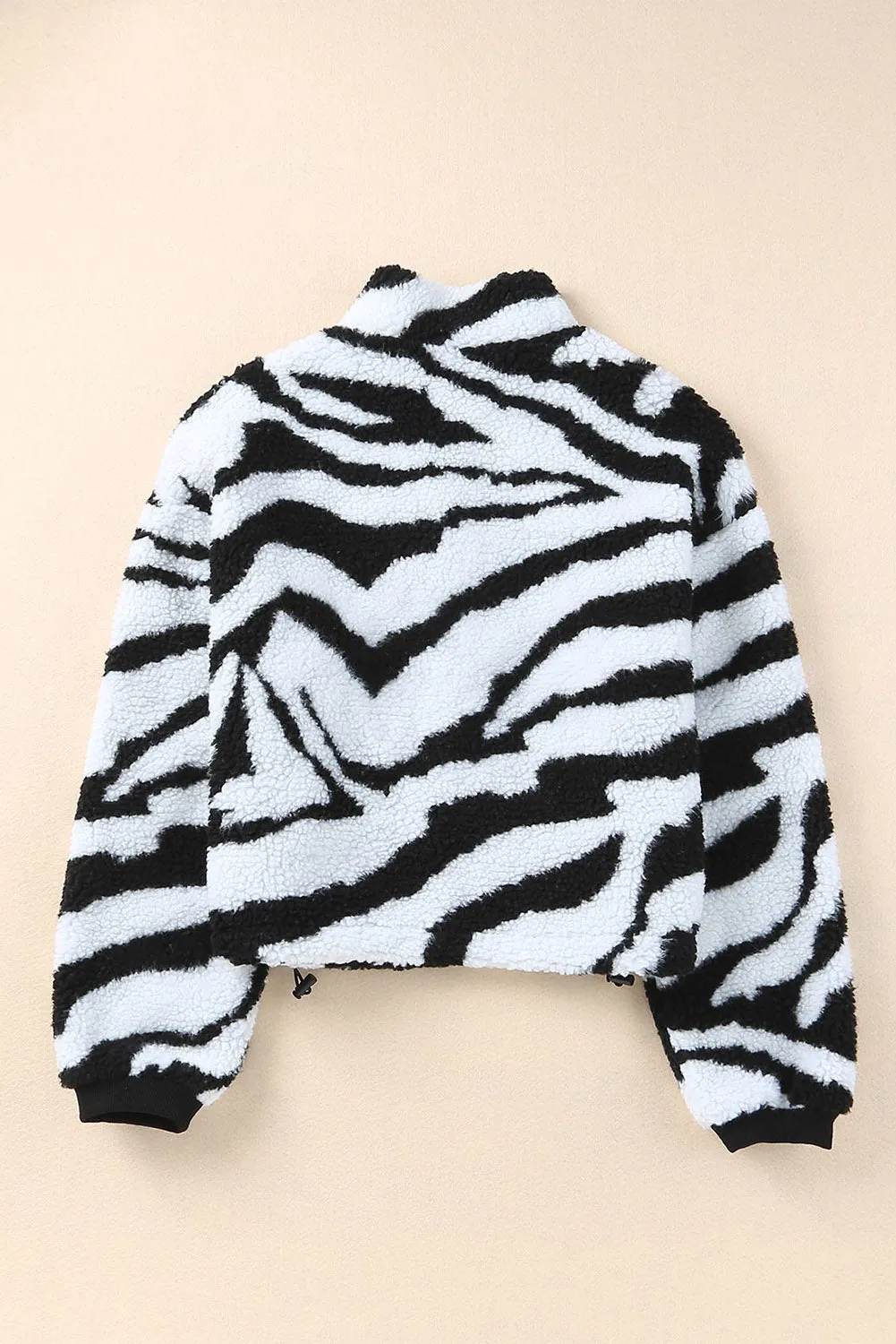 Zebra Teddy Zip-up Black High Neck Jacket