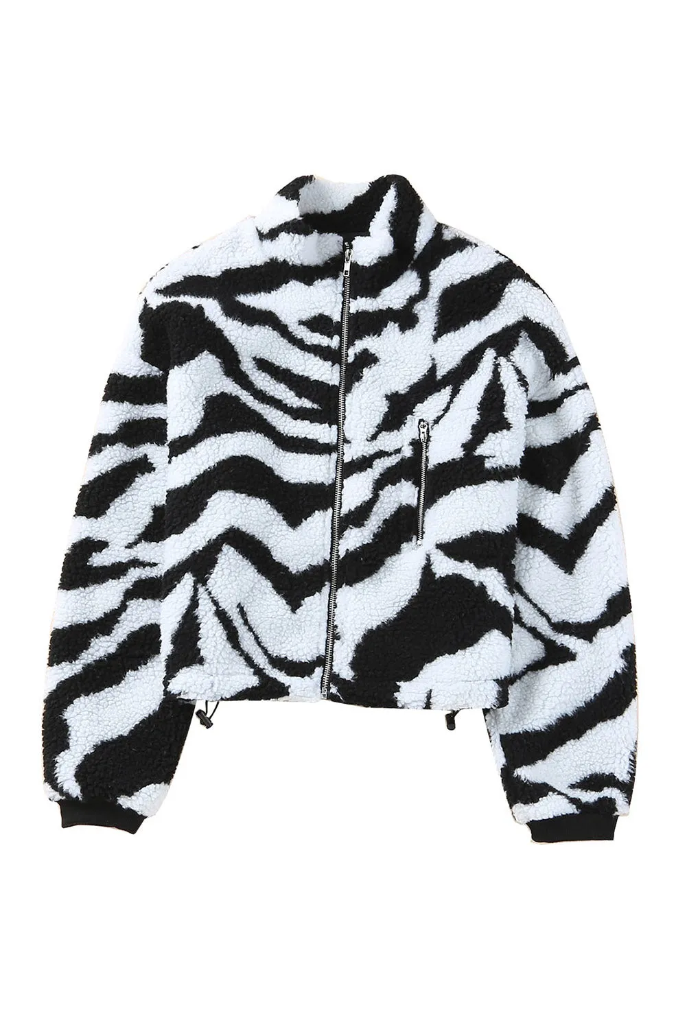 Zebra Teddy Zip-up Black High Neck Jacket