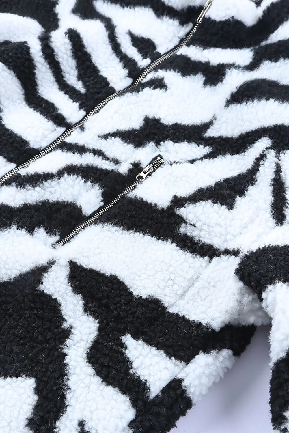 Zebra Teddy Zip-up Black High Neck Jacket